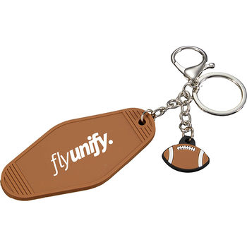*NEW* Flexible PVC Football Motel Keychain with Football Charm, Split Ring & Lobster Clip for Easy Attachment to Bags