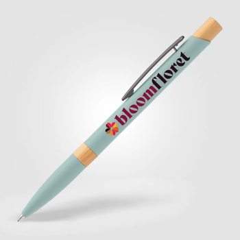 *NEW* Recycled Aluminum Pen with Rubberized Finish, Bamboo Accents, and Full Color Printing