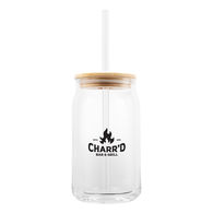 *NEW* 17 Oz Soda Glass with Snap-On, Spill-Resistant Bamboo Lid and 8