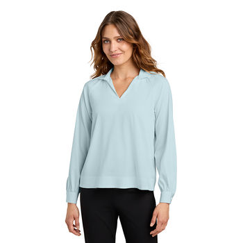 *NEW* Women's Buttery Soft Stretch Long Sleeve Popover Blouse with Flattering Drape and Modern Style