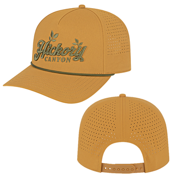 *NEW* The Perforated Performance Cap with Rope: Mid-Profile, Modified Flat Visor, Poly Blend with Perforated Sides and Back and Rope Accent, Plastic Snap Tab