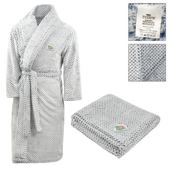 *NEW* BUNDLE 2-Piece Recycled Polyester Shawl Collar Robe and Waffle Weave Blanket Set for Cozy Comfort and Relaxation
