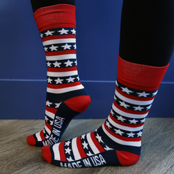 USA MADE Dress Socks - Crew Length - with Woven-In Custom Design (Quick Ship)