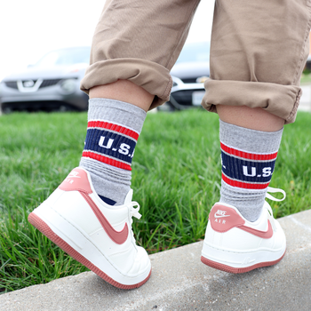 USA MADE Ribbed Athletic Socks - Crew Length - with Woven-In Custom Design (Quick Ship)