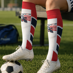 (Specialty) Soccer Socks - Knee High Length - with Woven-In Custom Design