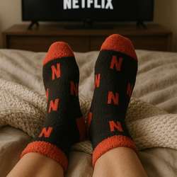 (Specialty) Fuzzy Socks - Quarter Crew Length - with Woven-In Custom Design