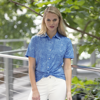 *NEW* Women's Silky Smooth Tonal Palm Print Full-Button-Down Polo with Moisture-Wicking Comfort & UPF 50+ Protection