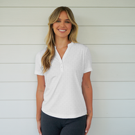*NEW* Women's Silky Smooth Subtle Geometric Patterned Performance Polo with Stretch Comfort, Moisture-Wicking Fabric & UPF 50+ Protection