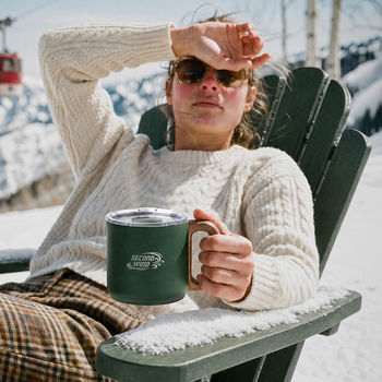 *NEW* Chalet Collection Modern Stainless Steel 8.8 oz Coffee Cup with Wood Handle