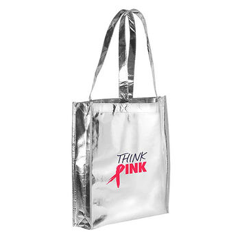*NEW* 14" x 14" Silver-Finish Metallic Tote Bag with 23" Handles