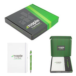 *NEW* 5" x 8" Recycled Cover Journal and Stylus Pen Nestled in Foam Inserts Inside a Custom Mailer Box is Perfect as a Pre-Event Mailer