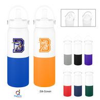 *NEW* 26 oz Two-Tone Vacuum-Insulated Recycled Stainless-Steel Bottle with Flip-Up Straw and Carry Handle is Perfect for Matching School or Company Colors