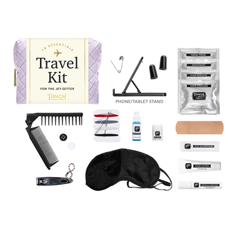 *NEW* Jet Setter Travel Essentials Kit with 18-Pieces for Comfort, Freshening Up & On-the-Go Fixes in Faux Leather Retail Packaging