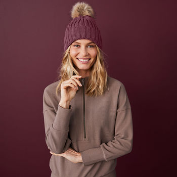 Faux Fur Pom Beanie with Adjustable Large Cuff is On-Trend